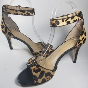 Audrey Brooke real fur leopard print heels sz 7.5